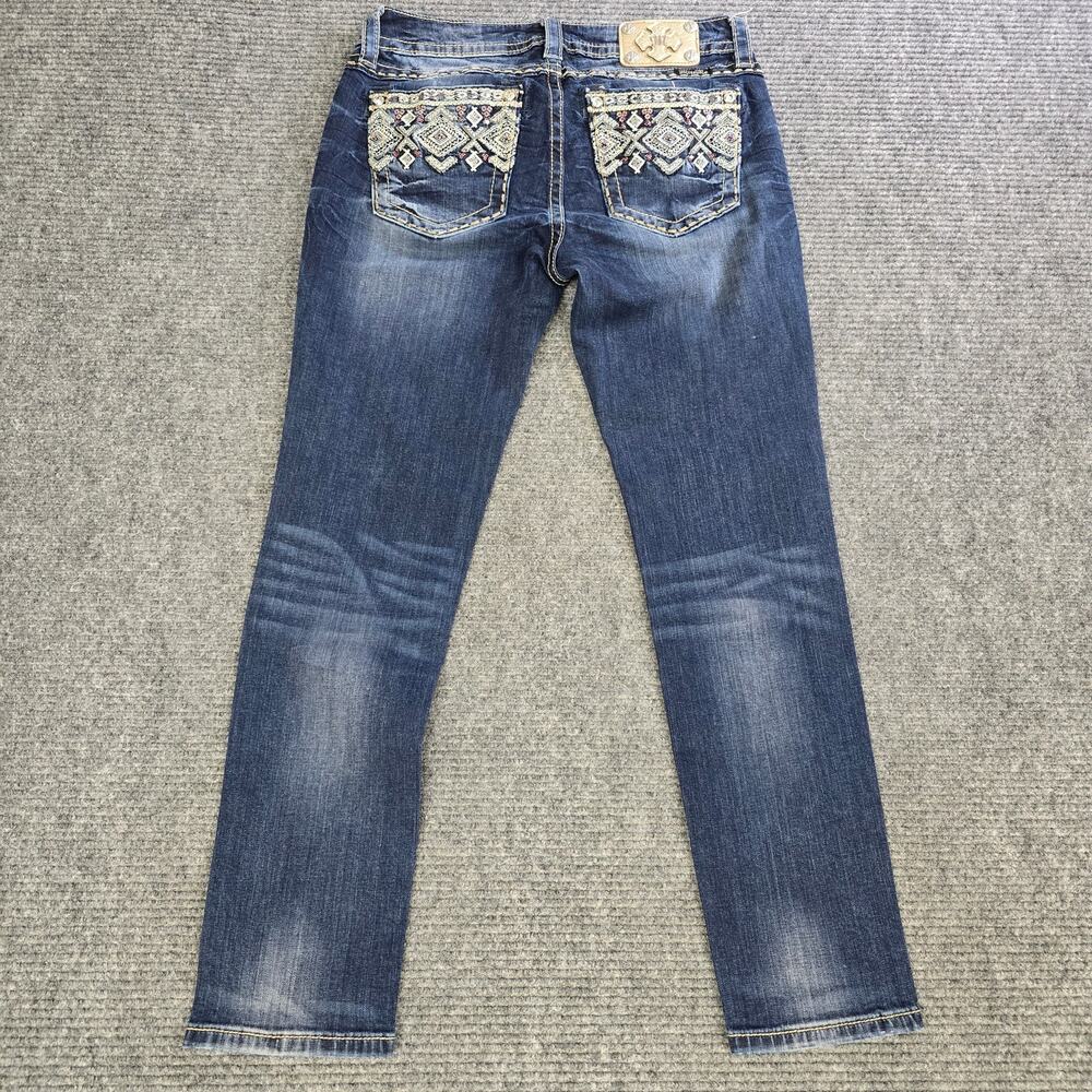 Miss Me Mid Rise Skinny Jeans Womens 31x30 Blue Embroidered Rhinestone